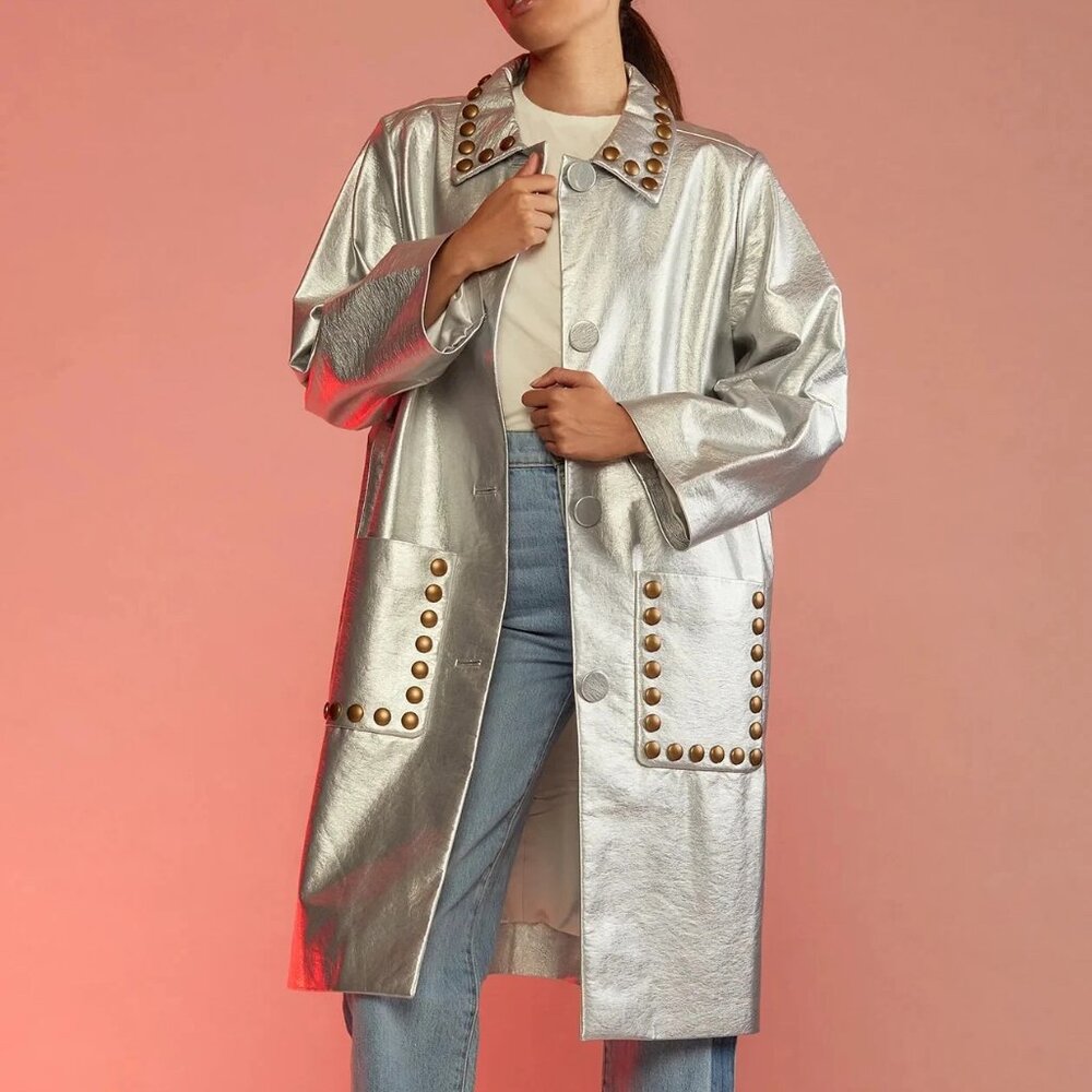 Cynthia Rowley Vegan Studded Leather Coat - Picture 4 of 4